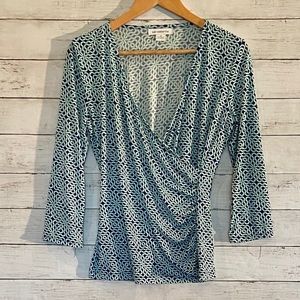 Liz Claiborne 3/4 Length Bright Blue & Green Top